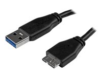 StarTech.com Câble SuperSpeed USB 3.0 slim A vers Micro B de 0,5 m - Cordon USB A vers Micro B - Mâle / Mâle - Noir - Câble USB - Micro-USB de type B (M) pour USB type A (M) - USB 3.0 - 50 cm - moulé - noir - pour P/N: S2510BU33PW, S251BMU3FP, S251BRU33, SLSODDU33B, SM2NGFFMBU33, UNI251BMU33 USB3AUB50CMS